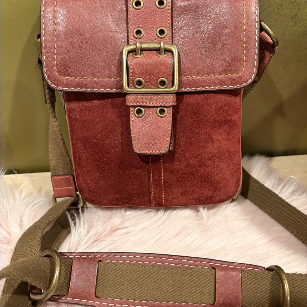 Coach Red Suede and Leather Crossbody Bag
